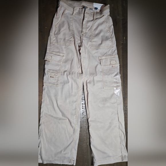 NWT Size 0 American Eagle Khaki Cargo Pants Y2k 90s Baggy Grunge Wide Leg - Picture 1 of 6